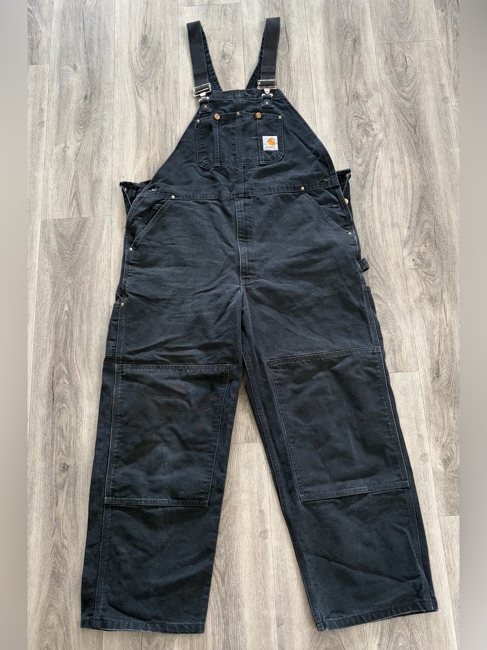 Vintage Carhartt Double Knee Bib Overalls Black Workwear Carpenter Men’s L XL